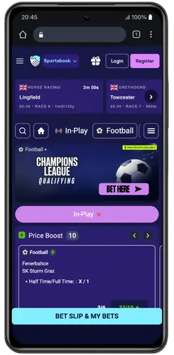 Fairplay Bet Android app homepage with in-play football