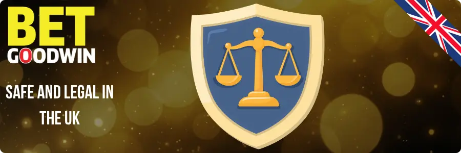 BetGoodwin Casino safe and legal in the UK graphic with scales shield