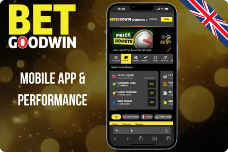 BetGoodwin Casino mobile app and performance graphic with smartphone