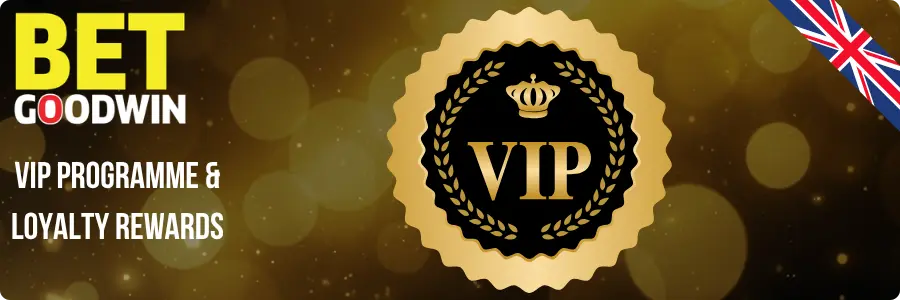 BetGoodwin Casino VIP programme and loyalty rewards graphic with VIP badge