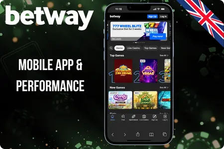 Betway Casino mobile app and performance graphic with smartphone