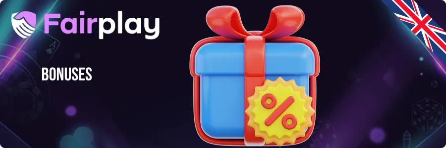 Fairplay Bet bonuses graphic with gift box and percent badge