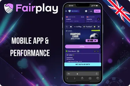 Fairplay mobile app and performance graphic with smartphone