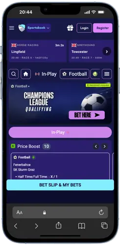 Fairplay Bet iOS app homepage with in-play football